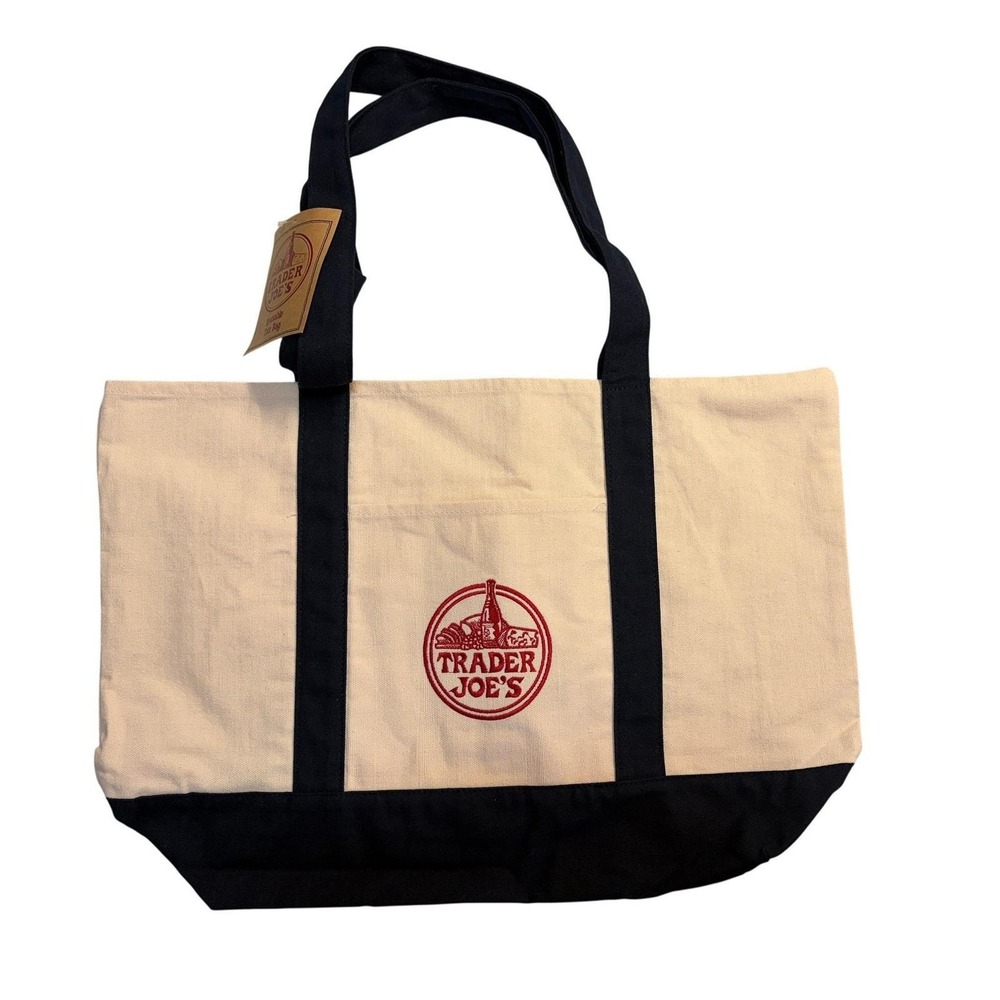Trader Joe's Large Canvas Tote Bag Navy Blue NWT